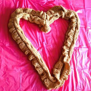 FANCY KNIT LONG GOLD ACRYLIC SCARF, "14 by "98